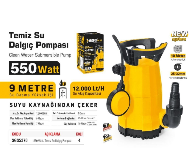 SGS5370 TEMİZ SU DALGIÇ POMPASI 550 WATT